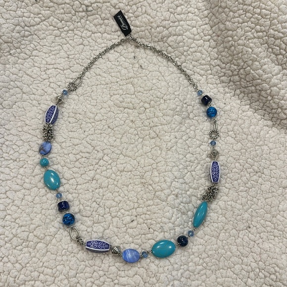Premier Designs Blue Lagoon Turquoise Beaded Necklace Purple Silver Tone - Picture 2 of 10